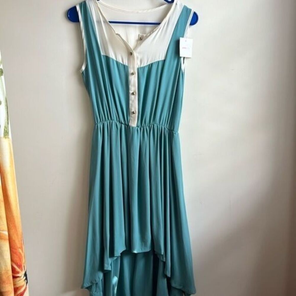 Pinky Otto teal aqua sleeveless high low asymmetrical hem dress